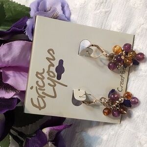 NWT ERICA LYONS Goldtone Purple Beaded Earrings - SO CUTE!